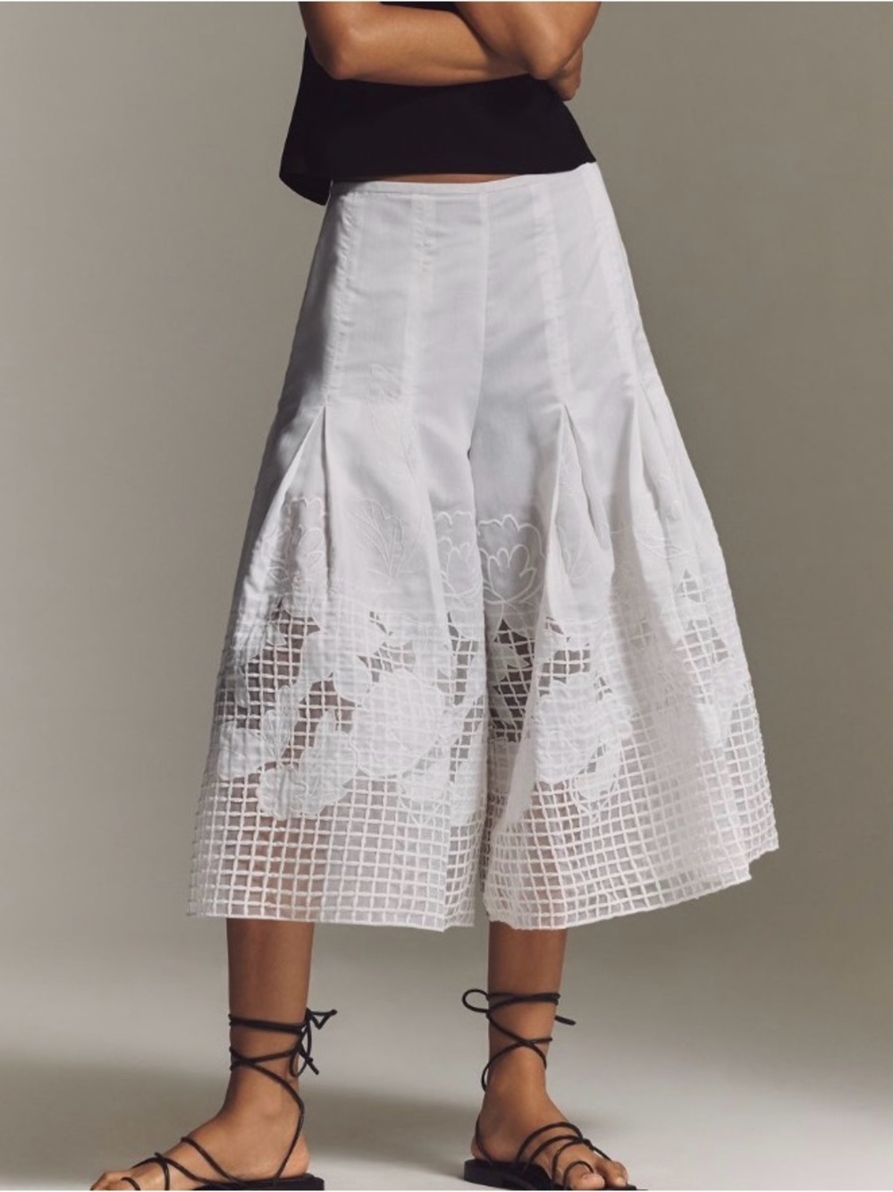By Anthropologie Sheer White Novelty Culottes. Size 14. MSRP $178